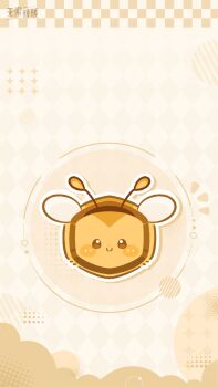 Rule 34 | absurdres, animal focus, argyle background, artist request, bee, blush stickers, bug, circle, closed mouth, cloud, copyright name, foodie bee (infinity nikki), halftone, highres, infinity nikki, insect, logo, nikki (series), no humans, notice lines, official art, official wallpaper, outline, second-party source, smile, solo, straight-on, white background, white outline