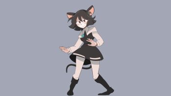 1girl animal_ear_fluff animal_ears animated animated_gif black_boots bob_cut boots dancing freckles full_body grey_background grey_hair grey_skirt grey_vest grin highres jewelry kappce long_sleeves looking_at_viewer looping_animation meme mouse_ears mouse_girl mouse_tail nazrin necklace pantyhose pendant rat_dance_(meme) red_eyes shirt short_hair simple_background skirt skirt_set smile solo tail touhou vest white_pantyhose white_shirt