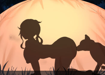 1boy 1girl all_fours animal_penis ass bestiality breasts completely_nude cunnilingus dog_penis erection huge_ass huge_breasts imminent_penetration inuyama_aoi licking nipples nude oral penis silhouette yurucamp