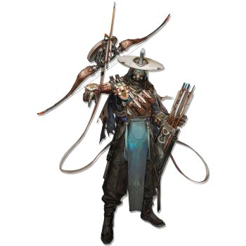 Rule 34 | 1boy, aqua eyes, arknights, arrow (projectile), baggy pants, belt pouch, black boots, black cape, black pants, black robe, boots, bow, cape, chest belt, full body, glowing, glowing eyes, hat, highres, holding, holding arrow, hood, hooded cape, ju (arknights), looking at viewer, mask, official art, one-eyed, pants, pelvic curtain, pointing, pouch, qiumoyixing, quiver, robe, robot, scope, simple background, single sleeve, solo, standing, tachi-e, tassel, third-party source, torn cape, torn clothes, transparent background, white hat, wide brim