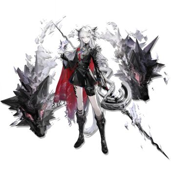 1girl animal_ears arknights blue_eyes full_body highres huanxiang_heitu lappland_(arknights) lappland_the_decadenza_(arknights) official_alternate_costume official_art simple_background solo standing tachi-e third-party_source transparent_background white_hair wolf_ears wolf_girl
