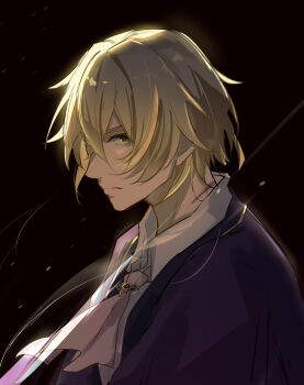 Rule 34 | 1boy, absurdres, ascot, blonde hair, blood, closed mouth, commentary request, green eyes, hair between eyes, highres, honkai (series), honkai impact 3rd, injury, ioichiha, long hair, long sleeves, male focus, otto apocalypse, purple blood, short hair, solo, white ascot