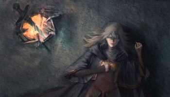 1girl adora_zhang blindfold_mask dark_souls_(series) dark_souls_iii dress fire_keeper fromsoftware highres long_hair mask solo
