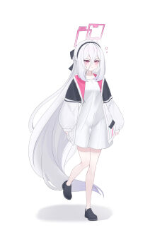 Rule 34 | 1girl, absurdres, anger vein, black shoes, blue archive, blush, commentary request, halo, highres, jacket, kei (blue archive), kei (new body) (blue archive), long hair, open clothes, pink eyes, shirt, shoes, shuri ri1220, solo, very long hair, white hair, white shirt