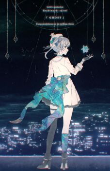 1girl animated asymmetrical_legwear city from_behind gloves hololive hoshimachi_suisei mokoppe night partially_fingerless_gloves standing tagme uneven_legwear video virtual_youtuber