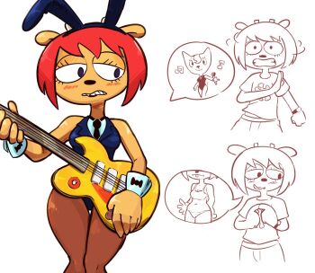 2girls furry guitar instrument katy_kat lamb_ears lamb_nose lambgirl lammy_(um_jammer_lammy) multiple_girls musician parappa_the_rapper plow_(witch_parfait) um_jammer_lammy underwear white_background