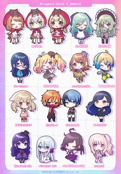 1other 3boys 6+girls :d :o ;d ;o ^_^ ahoge akiyama_mizuki animal_slippers aoyagi_touya apron asahina_mafuyu azusawa_kohane bare_shoulders barefoot black_boots black_bow black_gloves black_hat black_jacket black_kimono black_necktie black_pants black_pantyhose black_shirt black_shoes black_shorts black_skirt black_socks black_thighhighs blonde_hair blue_eyes blue_hair blue_sweater blush bonnet boots border bow bow_legwear bowtie braid brown_bonnet brown_dress brown_eyes brown_hair brown_hat brown_kimono brown_socks brown_thighhighs chibi chibi_only closed_eyes closed_mouth collarbone collared_shirt commentary double-parted_bangs dress drop_shadow eyepatch flower frilled_dress frilled_headwear frills full_body garter_straps glasses gloves gradient_border gradient_hair green_boots green_eyes green_hair green_shirt grey_eyes grey_hair grid_background hair_between_eyes hair_bow hair_ornament hair_ribbon hairclip hakama hakama_skirt hanasato_minori hand_up hands_up hat headphones highres hinomori_shiho hinomori_shizuku holding holding_wand hood hood_down hood_up hooded_dress hoodie hoshino_ichika_(project_sekai) jacket japanese_clothes kimono knee_boots kneehighs koyoshi_yoko kusanagi_nene lace-up_boots leaf_print long_hair long_sleeves looking_at_viewer low_twintails mask mole mole_under_eye mouth_mask multicolored_hair multiple_boys multiple_girls necktie nenerobo okobo one_eye_closed open_mouth orange_eyes orange_hair outline outside_border own_hands_clasped own_hands_together palms_together pants pantyhose parallel_hairclips pinafore_dress pink_bow pink_dress pink_eyes pink_hair pink_shoes platform_sandals pleated_skirt print_kimono project_sekai purple_bow purple_bowtie purple_eyes purple_flower purple_hair purple_hakama purple_ribbon purple_shirt purple_shoes purple_skirt red-framed_eyewear red_bow red_bowtie red_dress red_necktie red_sandals red_shirt red_shoes red_thighhighs ribbed_socks ribbon ribbon-trimmed_thighhighs ribbon_trim sandals semi-rimless_eyewear sheep_slippers shinonome_akito shinonome_ena shiraishi_an shirt shoes short_hair short_sleeves shorts side_ponytail sidelocks single_hair_streak sitting skirt sleeveless sleeveless_dress slippers smile socks split-color_hair standing standing_on_one_leg star_(symbol) star_in_eye star_wand strapless strapless_dress streaked_hair striped_bow striped_clothes striped_dress striped_thighhighs sweatdrop sweater symbol_in_eye tenma_saki tenma_tsukasa thighhighs top_hat translation_request twintails twitter_username two-tone_hair two-tone_skirt under-rim_eyewear v-shaped_eyebrows vertical-striped_clothes vertical-striped_dress very_long_hair wand wariza watermark white_apron white_background white_boots white_hoodie white_outline white_pants white_shirt white_slippers white_thighhighs white_wings wing_collar wings yellow_bow yellow_dress yellow_pants yellow_shoes yoisaki_kanade zipper