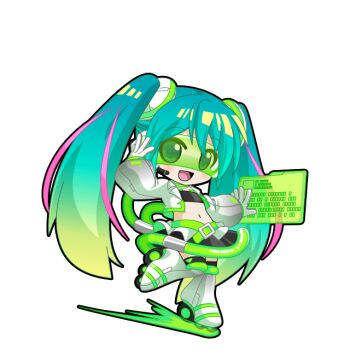 1girl :d aqua_eyes bandeau belt black_bandeau black_outline black_skirt black_thighhighs blonde_hair blush chibi chibi_only choker cropped_jacket full_body game_asset gloves gradient_hair gradient_sleeves green-tinted_eyewear green_belt green_choker hair_between_eyes hair_ornament hand_on_headset hatsune_miku hatsune_miku_graphy_collection headset holographic_interface inline_skates jacket long_hair long_sleeves looking_at_viewer multicolored_hair navel open_mouth outline pink_streaks puffy_long_sleeves puffy_sleeves roller_skates skates skating skirt smile solo stomach streaked_hair thighhighs tinted_eyewear transparent_background twintails very_long_hair vocaloid white_gloves white_jacket