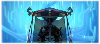 Rule 34 | 1boy, armor, arms at sides, bare tree, black hair, black hat, black kimono, black mask, black sleeves, blunt ends, border, commentary, facing away, from behind, genshin impact, gold, grey veil, hat, irminsul, japanese armor, japanese clothes, jewelry, jingasa, kimono, kote, kurokote, layered sleeves, male focus, mask on hat, neck ring, pom pom (clothes), purple bag, purple rope, purple sleeves, red hat, rope, scaramouche (genshin impact), scene reference, see-through clothes, see-through veil, shimenawa, short sleeves, single sode, solo, tree, two-tone hat, veil, w 0reha, watermark, white border, white rope