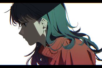 1girl bsgkstnals03 closed_mouth earrings expressionless highres jacket jewelry katsuragi_misato neon_genesis_evangelion red_jacket shadow simple_background solo white_background