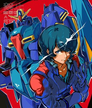 1boy alternate_color alternate_universe aqua_hair armor blue_armor blue_eyes blue_hair frown gundam kamille_bidan looking_at_viewer male_focus mecha mecha_focus mecha_pilot_suit minakami_monaka mobile_suit multicolored_armor newtype_flash normal_suit_(gundam) robot short_hair titans_(gundam) upper_body v-fin v-shaped_eyebrows zeta_gundam zeta_gundam_(mobile_suit)