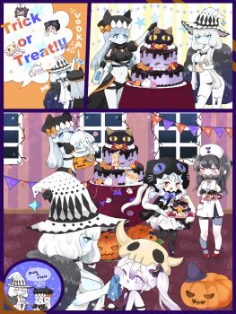 6+girls absurdres abyssal_ship alcohol black_hair blue_eyes cake cake_slice candy cloak commission cup destroyer_princess eating food fur_cloak glass_bottle halloween halloween_costume handkerchief hat highres holding holding_handkerchief kantai_collection kobone long_hair mask mouth_mask multiple_girls navel new_mass-produced_aircraft_carrier_princess new_submarine_princess non-treaty_cruiser_water_princess northern_water_princess nurse nurse_cap outer_southern_sea_destroyer_princess pale_skin pumpkin side_ponytail smile teacup teeth tentacles vodka white_hair witch_hat