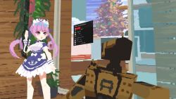 1girl 3d ^_^ aiming animated apex_legends artist_collaboration audible_speech blue_hair bobston chained_tan closed_eyes english_audio execution firing gun hands_up holding holding_gun holding_weapon hololive humanoid_robot in-universe_location livestream livestream_audio low_poly m1904_mastiff maid maid_headdress minato_aqua minato_aqua_(1st_costume) mrvn multicolored_hair olympus_(apex_legends) pixel_art purple_eyes purple_hair robot scared science_fiction shotgun sound streaked_hair streamer_audio trembling twintails video virtual_youtuber weapon