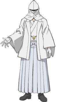 1boy anime_coloring ansatsu_kyoushitsu bow full_body gloves hakama hakama_pants hooded_robe japanese_clothes morita_kazuaki official_art pants red_eyes robe sash simple_background solo standing tachi-e transparent_background white_bow white_gloves white_robe yanagisawa_kotarou