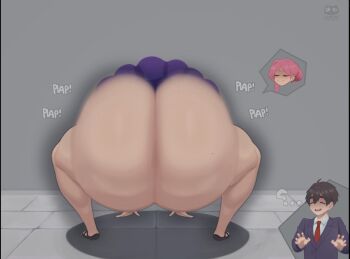 1girl ass ass_clapping ass_focus ass_shake confused female_focus gattitokitty7 huge_ass mature_female pink_hair plap presenting smug tagme twerking