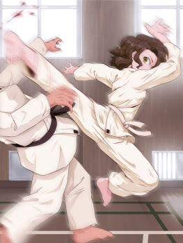 1boy 1girl dougi kairu_kz kicking motion_blur strong tagme