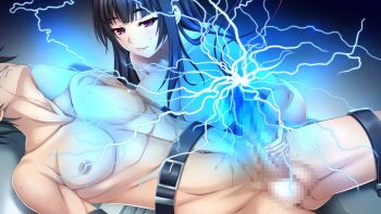 1boy 1girl bdsm black_hair bondage bound breasts censored electricity grand_guignol_no_yoru large_breasts nipples nude penis rape restrained tinkerbell torture