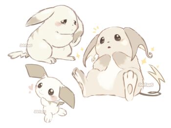 absurdres alternate_color alternate_form closed_mouth commentary droopy_ears ears_down evolutionary_line full_body gen_1_pokemon gen_2_pokemon heart highres holding_own_ears nintendo no_humans open_mouth parted_lips peakychu pichu pikachu pokemon pokemon_(creature) pokemon_focus pokemon_pokopia raichu simple_background smile sofnas star_(symbol) symbol-only_commentary tail white_background