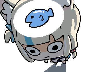 1girl animal_ears blonde_hair blue_hair cat_ears fish from_below hair_ornament hair_ribbon highres indie_virtual_youtuber innertube keenbiscuit long_hair low_twintails multicolored_hair one_side_up ribbon sameko_saba smile solo streaked_hair swim_ring twintails virtual_youtuber