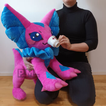 black_eyes blue_sclera claws colored_sclera digimon digimon_(creature) elizamon real_life ribbon stuffed_toy tail