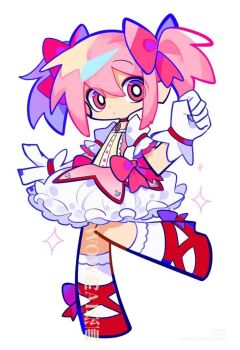 akemi_homura akemi_homura_(magical_girl) artist_request kaname_madoka kaname_madoka_(magical_girl) mahou_shoujo_madoka_magica panty_&amp;_stocking_with_garterbelt panty_&amp;_stocking_with_garterbelt_(style) pink_eyes pink_hair watermark white_background