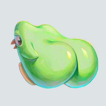 amaniwa_haruka_(artist) ass ass_focus bird duo_(duolingo) duolingo feathers from_behind green_feathers grey_background highres no_humans owl bad_tag simple_background solo