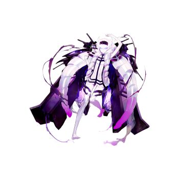 1girl abyssal_ship akira_(kadokawa) arm_up armpits barefoot blue_eyes blunt_bangs breasts canal_princess colored_skin dress drill_hair full_body gradient_hair hairband kantai_collection lolita_hairband long_hair looking_at_viewer multicolored_hair official_art quad_drills rigging ship_turret short_dress sidelocks simple_background slim_legs small_breasts solo teeth third-party_source transparent_background very_long_hair weapon white_eyes white_hair white_skin