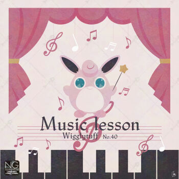 blue_eyes character_name closed_mouth curtains english_text gen_1_pokemon highres holding holding_wand looking_at_viewer meme_(sleepsheep) musical_note nintendo no_humans pokemon pokemon_(creature) pokemon_focus smile star_(symbol) star_in_eye star_wand symbol_in_eye treble_clef wand wigglytuff