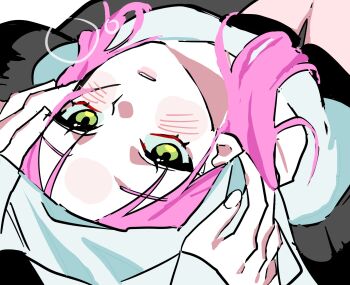 alien_stage commentary_request green_eyes gyel hands_on_another&#039;s_head head_back highres korean_commentary long_hair mizi_(alien_stage) parted_lips sitting