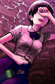 1girl blue_ozetzf covering_face laughing open_mouth short_hair smile tagme