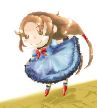 Rule 34 | 1girl, 2009, artist name, artist request, blue dress, bow, bowtie, brown eyes, brown hair, chibi, dorothy gale, dorothy gale (riz-zoawd), dress, female focus, long hair, long skirt, media.vision, riz-zoawd, skirt, the wizard of oz