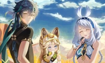 den99 genshin_impact kachina_(genshin_impact) kinich_(genshin_impact) mualani_(genshin_impact) portrait