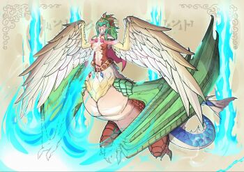 ailheim all_fours alternate_costume aqua_gem armor artist_name attack belly blue_fire blue_gem blue_scales breasts breath_weapon breathing_fire brooch cape capelet centauroid chest_jewel chimera circlet clawed_wings cleavage constricted_pupils cosplay dragon dragon_girl dragon_tail dragon_wings dress extra_arms eyelashes fangs feathered_wings feathers fins fire fire_emblem fire_emblem:_mystery_of_the_emblem fire_emblem_awakening fish_tail gem glowing glowing_eyes glowing_mouth gold_circlet gold_headdress gold_tiara gradient_feathers gradient_scales gradient_wings green_eyes green_gem green_hair green_scales hair_between_eyes headdress highres jewelry large_breasts linea_alba long_hair monster_girl multicolored_scales multicolored_wings multiple_wings naga_(fire_emblem) naga_(fire_emblem)_(cosplay) navel nintendo no_bra open_mouth oversized_wings pauldrons pink_cape pointy_ears ponytail purple_scales red_dress red_gem red_scales scales shoulder_armor sidelocks signature slit_pupils snowflakes spiked_tail spread_wings tail talons taur teeth thu'um tiara tiki_(adult)_(fire_emblem) tiki_(fire_emblem) very_long_ears white_feathers winged_arms wings wyvern yellow_feathers yellow_gem