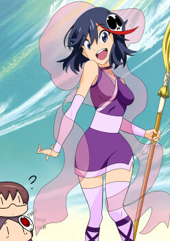 Rule 34 | 1boy, 2girls, absurdres, broom, chibi, cosplay, crossover, elysia de lute ima, hair ornament, highres, kami nomi zo shiru sekai, katsuragi keima, kill la kill, matoi ryuuko, multiple girls, parody, skull hair ornament, tagme