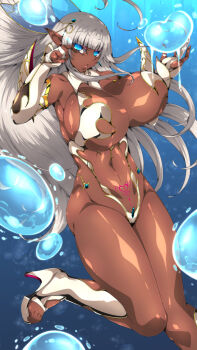 1girl bouncing_breasts breasts byakkun_(byakkun8181) curvy dark-skinned_female dark_elf dark_skin eleonor_(taimanin_rpgx) elf highleg highleg_leotard huge_breasts leotard long_hair pointy_ears pubic_tattoo shiny_skin taimanin_(series) taimanin_rpgx tattoo thong_leotard toes wide_hips