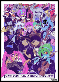 Rule 34 | 6+boys, 6+girls, aizawa sachi, alternate costume, anniversary, antenna hair, arms up, artist name, biscuit (omori), black bow, black bowtie, black dress, black hair, black hat, black shirt, black skin, blonde hair, blue skin, boss (omori), bow, bow (music), bowtie, breasts, brother and sister, captain spaceboy, chef hat, cleavage, closed mouth, collar, collared shirt, colored sclera, colored skin, commentary request, copyright name, cymbals, dark-skinned female, dark-skinned male, dark skin, dated, doughie (omori), dress, drum, drum set, drumsticks, earrings, eyepatch, fire, flute, french horn, goggles, gradient hair, green hair, grey hair, grin, hair bow, hat, heart, heart earrings, holding, holding bow (music), holding drumsticks, holding flute, holding instrument, holding trombone, holding trumpet, holding violin, humanoid robot, humphrey (omori), instrument, instrument request, jewelry, kid's kite (omori), kite, kite kid (omori), large breasts, life jam guy (omori), long hair, long sleeves, looking at viewer, marina (omori), medusa (omori), molly (omori), mr. jawsum, multicolored hair, multiple boys, multiple girls, music, mutantheart (omori), necklace, nefarious chip (omori), oboe, omori, one eye closed, open mouth, perfectheart (omori), piano bench, pink eyes, pink hair, pink skin, playing flute, playing instrument, playing piano, pluto (omori), purple hair, red eyes, roboheart (omori), robot, sharp teeth, sheet music, shirt, short hair, short sleeves, siblings, sitting, smile, stranger (omori), sunglasses, sweetheart (omori), teeth, tentacle hair, tongue, tongue out, trombone, trumpet, tuba, tuxedo, twintails, two-tone hair, upper teeth only, violin, white eyes, yellow eyes, yellow sclera