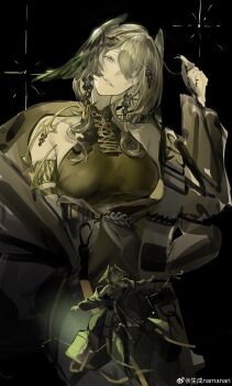 1girl absurdres arknights black_dress breasts dress feathered_wings grey_hair head_wings highres ho&#039;olheyak_(arknights) ho&#039;olheyak_(ritual_of_immortality)_(arknights) large_breasts long_dress medium_hair namanari side_slit snake_girl snake_tail solo tail wings