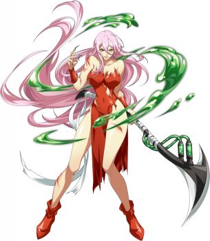 1girl aura bandaged_weapon bare_shoulders bleeding blood blue_nails boots bracer breasts cleavage collarbone covered_navel cuts dark_aura dress evil_grin evil_smile fighting_stance fingernails floating_hair full_body game_cg green_eyes grin hair_between_eyes hand_up highleg highleg_dress hilda_(langrisser) holding holding_weapon injury langrisser langrisser_mobile langrisser_re:incarnation large_breasts legs long_hair looking_at_viewer nail_polish official_art pelvic_curtain pink_hair red_boots red_dress scowl simple_background smile solo standing strapless strapless_dress tachi-e third-party_source toned toned_female torn_clothes torn_dress transparent_background very_long_fingernails very_long_hair weapon