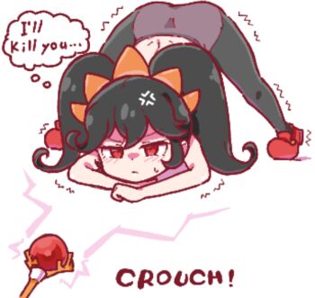 1girl anger_vein angry ashley_(warioware) black_hair blush body_control embarrassed english_text hypnosis jack-o&#039;_challenge loli mind_control nintendo red_eyes sarachansuki solo_focus speech_bubble thought_bubble trembling twintails wand warioware