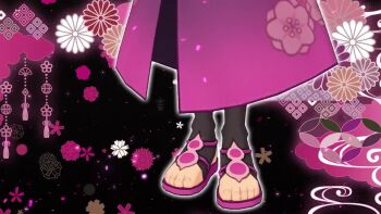 1girl alternate_costume animated audible_speech black_hair bow carmine_(pokemon) closed_mouth corruption crossed_bangs detached_sleeves dress gloves hair_between_eyes hair_bow highres hypnosis japanese_audio lips long_hair long_sleeves looking_at_viewer looking_back mind_control mochi_mochi_dance mole mole_under_eye multiple_boys nintendo official_alternate_costume official_art pecharunt pokemon pokemon_(creature) pokemon_masters_ex pokemon_sv promotional_art purple_dress purple_skirt skirt smile standing tagme video white_bow yellow_eyes