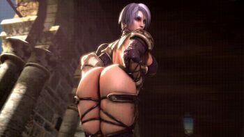 1girl 3d animated animated_gif ass ass_shake breasts huge_ass isabella_valentine large_breasts looking_at_viewer looking_back noname55 purple_hair short_hair skindentation soul_calibur thick_thighs thighs