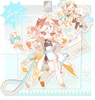 1girl animal_ears bird chibi chibi_only frills full_body hair_between_eyes hair_ornament highres liulianjingrua long_hair looking_at_viewer multicolored_hair original red_eyes solo tail