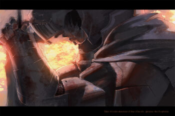 Rule 34 | 1boy, armor, blood, hands on hilt, helmet, letterboxed, lips, male focus, pixiv fantasia, pixiv fantasia 1, solo, sunset, tako (pixiv8535)