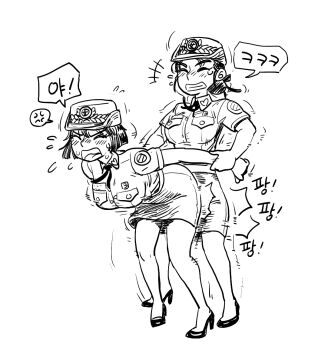 blouse breasts clenched_teeth dominance dry_humping female_soldier gogocherry hat high_heels humping large_breasts military_uniform open_mouth shirt skirt teeth