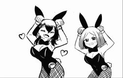 2girls animal_costume animal_ears animated artist_request bonnouji_momoha bow bowtie breasts cleavage closed_eyes dancing embarrassed fake_animal_ears fake_tail female_focus fishnet_pantyhose fishnets highleg highleg_leotard kimi_no_koto_ga_dai_dai_dai_dai_daisuki_na_100-nin_no_kanojo large_breasts leotard medium_breasts meido_mai monochrome multiple_girls pantyhose playboy_bunny rabbit_ears rabbit_pose rabbit_tail strapless strapless_leotard tail video wrist_cuffs