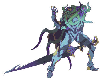 1boy absurdres armor asymmetrical_armor catball1994 daiouika_deadman deadmen_(kamen_rider_revice) eldritch_abomination full_body fusion giant_squid giant_squid_genome gifftex goat highres holding holding_weapon jacket kamen_rider kamen_rider_demons kamen_rider_revice looking_at_viewer male_focus monster monster_boy olteca_(kamen_rider_revice) open_hand pants paranegro pink_eyes red_eyes signature squid standing sword tentacles umbrella upper_body weapon white_background