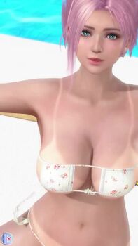 1girl 3d animated bikini blue_eyes bouncing_breasts breasts dead_or_alive dead_or_alive_xtreme dead_or_alive_xtreme_venus_vacation elise_(doa) highres long_hair looking_at_viewer pink_hair sound swimsuit tagme tan tanline video