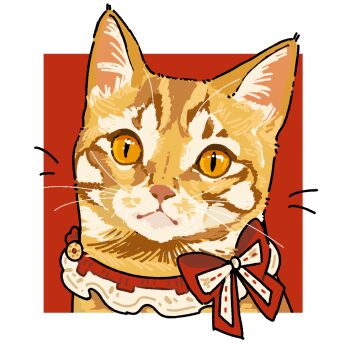 Rule 34 | 7488426568, animal, animal focus, bow, cat, chinese commentary, commentary request, highres, looking at viewer, no humans, orange eyes, original, portrait, realistic, red background, red bow, simple background, solo, tabby cat, transparent background, whiskers, yellow cat, yellow fur