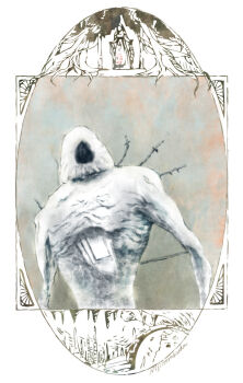 artist_name commentary_request dark_souls_(series) dark_souls_ii nijiirorakuda no_humans solo sword the_last_giant upper_body weapon white_theme