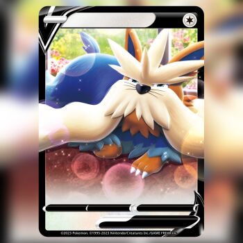 animal_focus card_(medium) claws commentary company_name copyright_name copyright_notice english_commentary flower gen_5_pokemon grass lens_flare lying mugenup nintendo no_humans official_art outdoors pokemon pokemon_(creature) pokemon_focus pokemon_tcg sparkle stoutland third-party_source